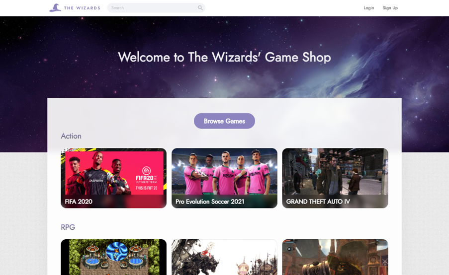 The Wizards Game Shop Website